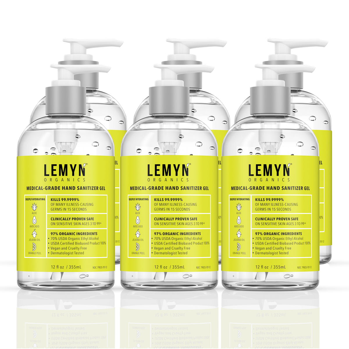 Lemyn Organics Hand Sanitizer - Green Certified - Medical Grade - 12 fl oz (PACK OF 6)