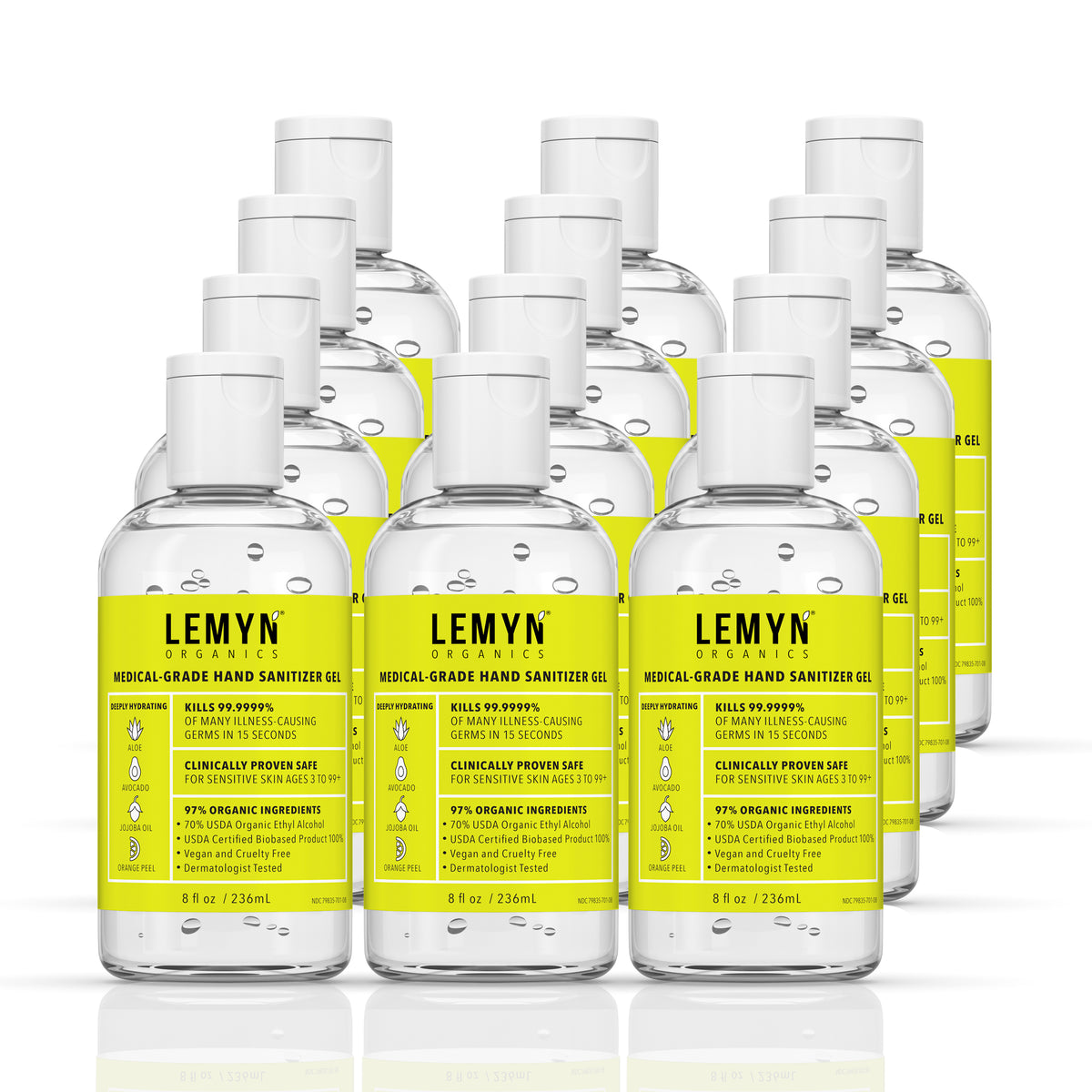 Lemyn Organics Hand Sanitizer - Green Certified - Medical Grade - 8 fl oz Flip-Top (PACK OF 12)