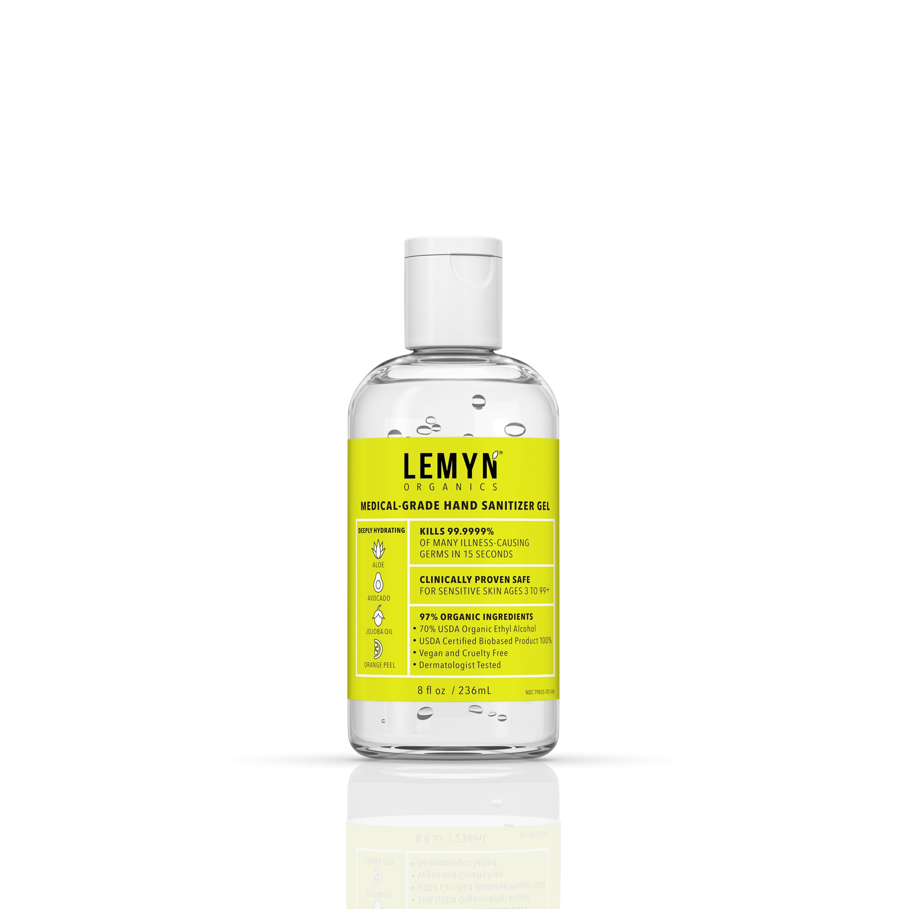 Lemyn Organics Hand Sanitizer | Green Certified &amp; Medical Grade | 236ml - 8 Fl Oz with  Flip-Cap | AMZ