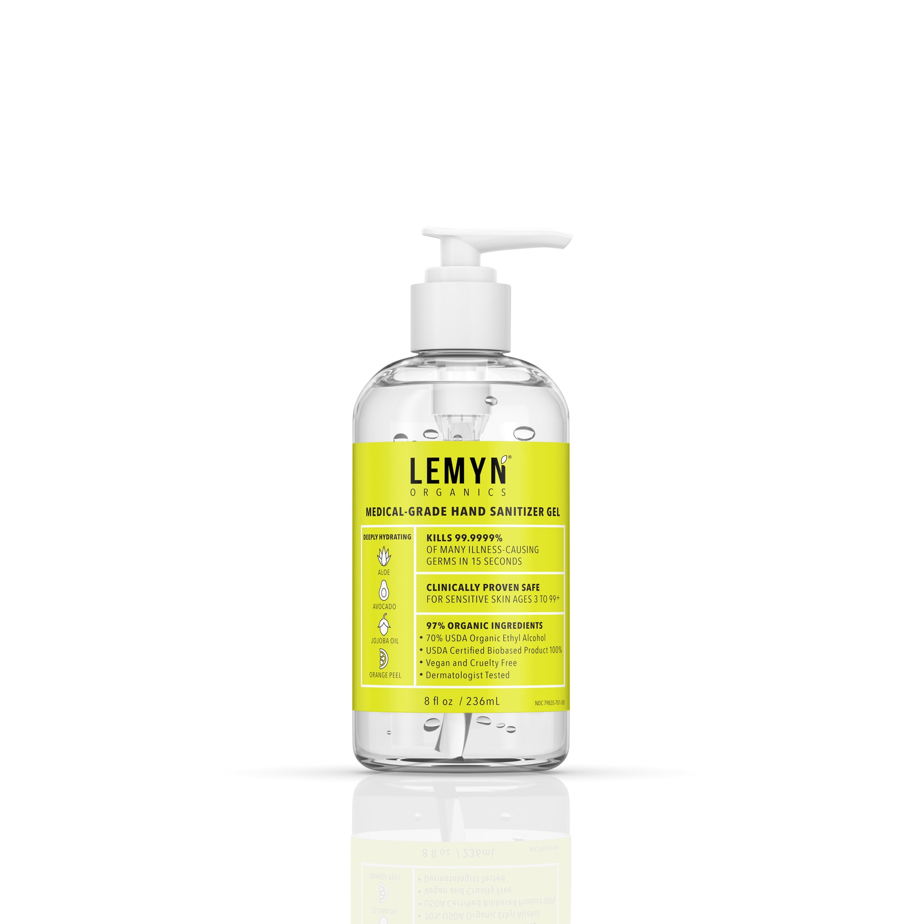 Lemyn Organics Hand Sanitizer | Green Certified &amp; Medical Grade | 236ml - 8 Fl Oz with Pump | AMZ